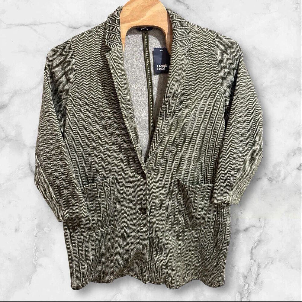 Lands' End Sweater Fleece Herringbone Blazer Jacket in Hunter Green 2X 20W-22W